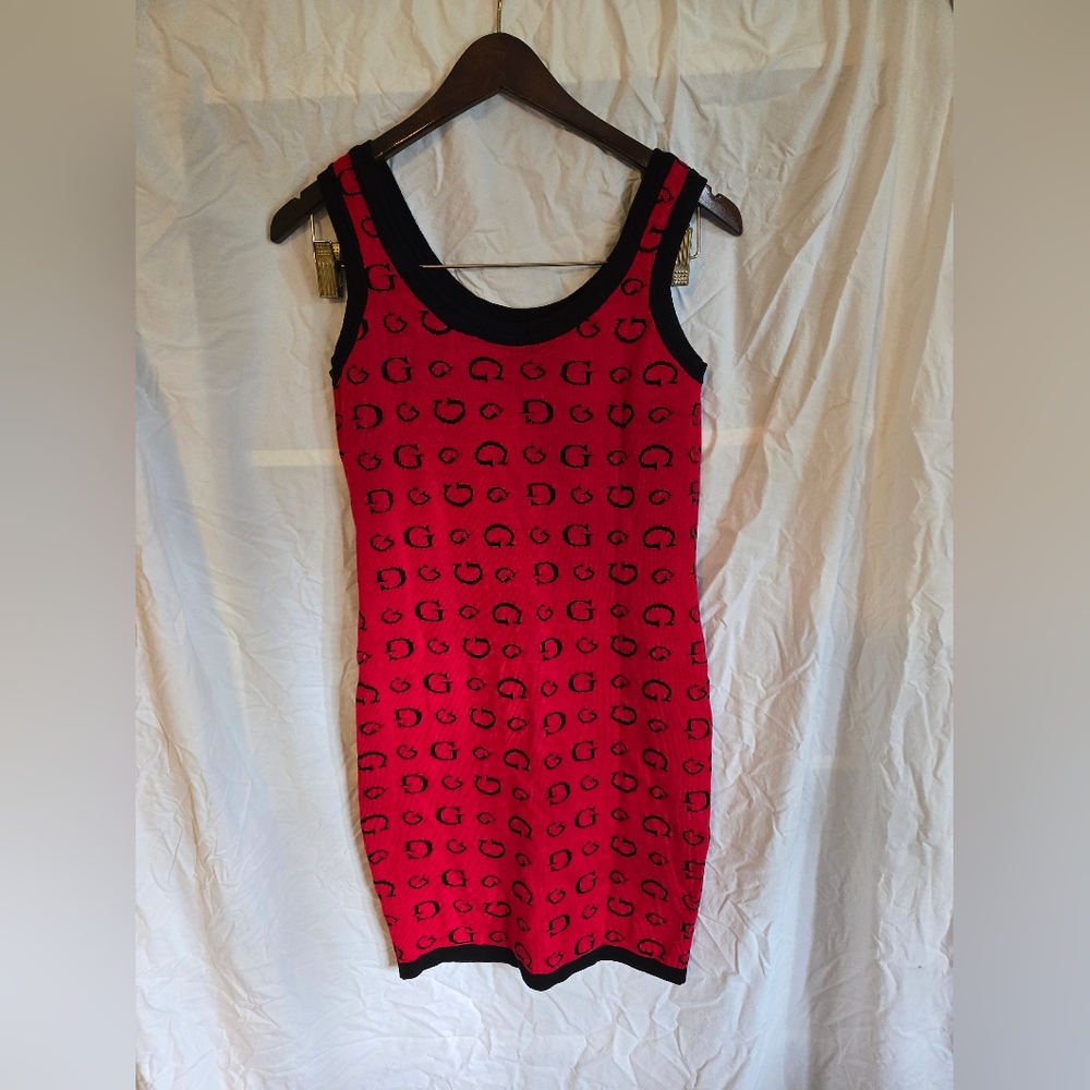 Vintage Guess Logo Red Mini Dress size Medium Y2K 90s